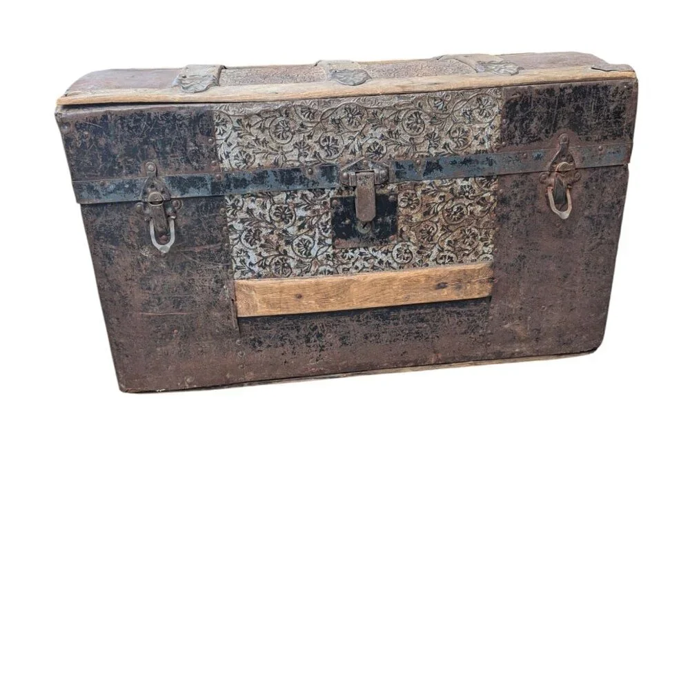 Antique Late 1800s Camelback Steamer Trunk